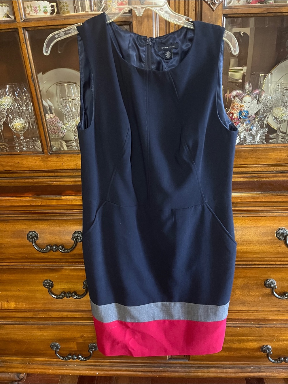 Tommy Hilfiger Navy Colorblock Sheath Dress with Red and Gray Bands